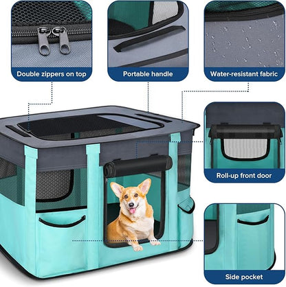 Portable Pet Playpen - Foldable Dog Playpen Indoor - Dog Kennel Indoor Cat Tent Puppy Playpen for Indoors, Water-Resistant+Uv Shade Cover, Pet Playpen with Free Carring Bag (A-Small)