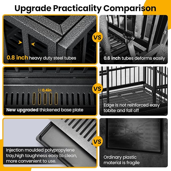 48 inch Heavy Duty Indestructible Dog Crate,2025 New Upgraded Reinforced Baseplate for Large Dogs,XL Dog Crate for High Anxiety Dogs/Max Load Capacity 220lbs/Double Door with Wheels