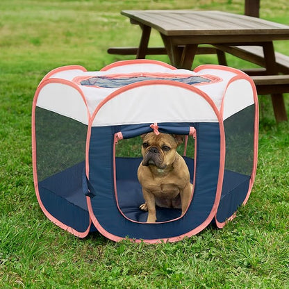 Furhaven Portable Dog Playpen Cat Tent, Pet Playground/Kennel Foldable Indoor Outdoor Zippered Puppy Crate - Navy, Small