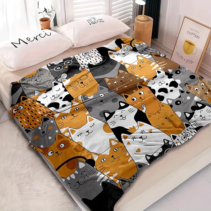 Cat Blanket, Cats Gifts for Girls Women, Cat Gift for Cats Lovers, Birthday Gifts Decor Throw Blanket 50"x60"