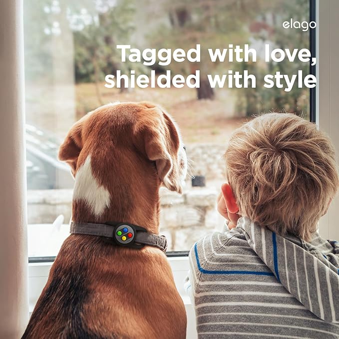 elago Pet Collar W5 Case Compatible with Apple AirTag - Drop Protection Keychain, Cute Design (Track Dogs, Keys, Backpacks, Purses) Tracking Device Not Included (Black)