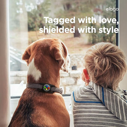 elago Pet Collar W5 Case Compatible with Apple AirTag - Drop Protection Keychain, Cute Design (Track Dogs, Keys, Backpacks, Purses) Tracking Device Not Included (Black)