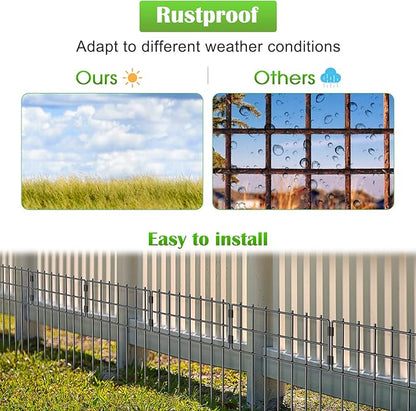 10 Pack Animal Barrier Fence, 17 in(H) X 10 Ft(L) No Dig Garden Decorative Fencing, Rustproof Metal Wire Panel Garden Fence Border for Dog Rabbits Ground Stakes Fence and Outdoor Landscape Yard