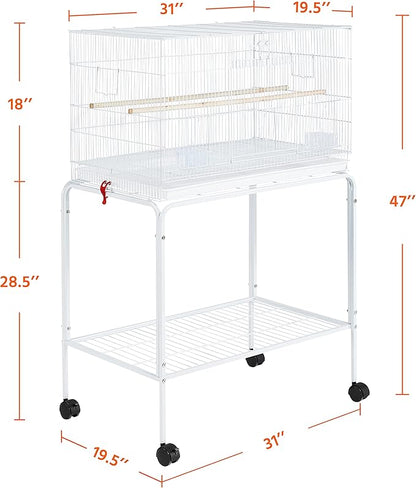 Yaheetech 47-inch Flight Bird Cages for Parakeets Cockatiels Conures Budgies Finches Lovebirds Canaries Parrots Breeding Birdcage with Detachable Rolling Stand, White