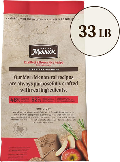 Merrick Healthy Grains Premium Adult Dry Dog Food, Wholesome and Natural Kibble with Beef and Brown Rice - 33.0 lb. Bag