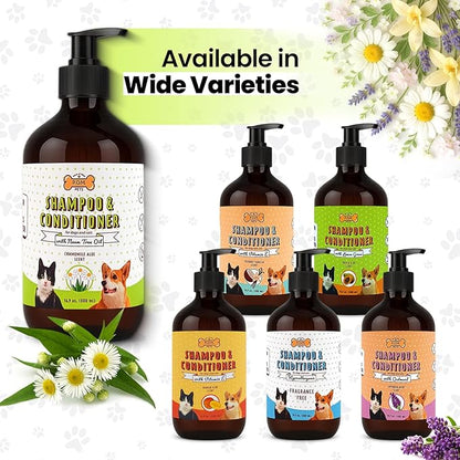 POM Pets 2-in-1 Organic Dog Shampoo & Conditioner – Itchy Skin Relief, Dog Deshedding, Detangles Fur, Cat Shampoo, Paw Cleaner for Dogs, Natural Coat Defense Formula