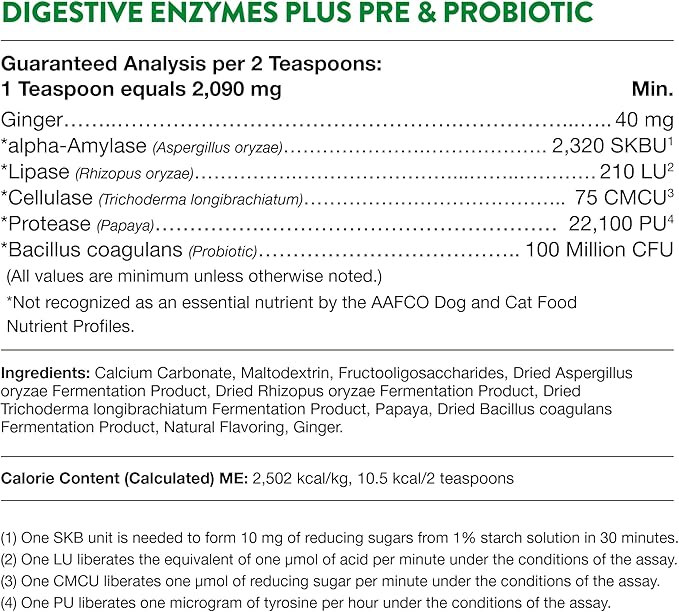 NaturVet  Digestive Enzymes - Plus Probiotics & Prebiotics  Helps Support Diet Change & A Healthy Digestive Tract  for Dogs & Cats  10 oz Powder