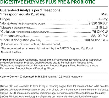 NaturVet  Digestive Enzymes - Plus Probiotics & Prebiotics  Helps Support Diet Change & A Healthy Digestive Tract  for Dogs & Cats  10 oz Powder