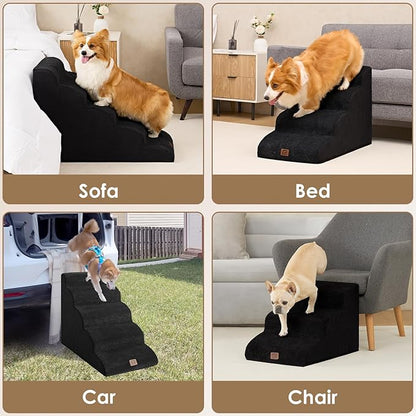 EHEYCIGA Curved Dog Stairs Ramp for High Beds 19.7" H, 4-Step Dog Steps for Small Dogs and Cats, Pet Stairs for High Bed Climbing, Non-Slip Balanced Pet Step Indoor, Black
