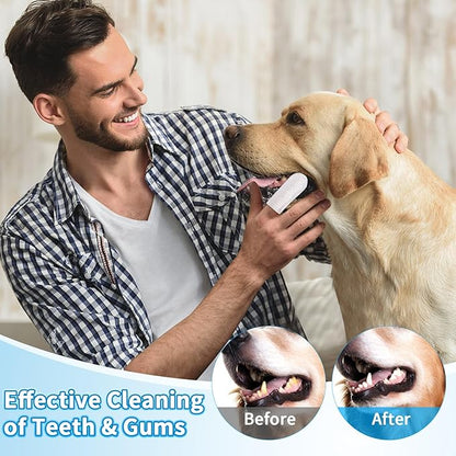 Dog Teeth Cleaning Wipes, 100Pcs Gentle Pet Dental Finger Wipes for Dogs Cats, Freshens Breath, Reduce Plaque, Portable Disposable Dental Wipes for Dogs Teeth Pet Dental Care Finger Wipes
