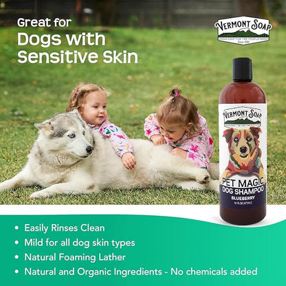 VERMONT SOAP Organics Pet Shampoo - Infused with Organic & Natural Olive Oil, Coconut & Aloe Vera Dog Shampoo for Sensitive Skin - USDA Certified Grooming Pet Shampoo (16oz)