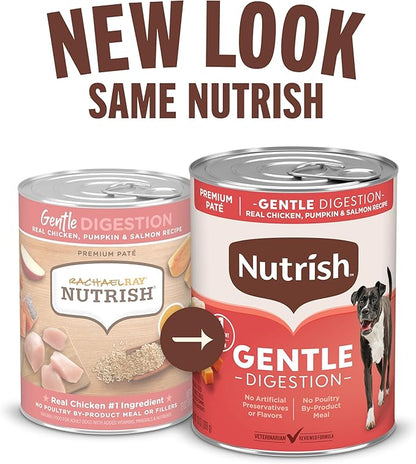 Nutrish Gentle Digestion Premium Paté Wet Dog Food, Real Chicken, Pumpkin & Salmon Recipe, 13 oz. Can, 12 Count (Rachael Ray)