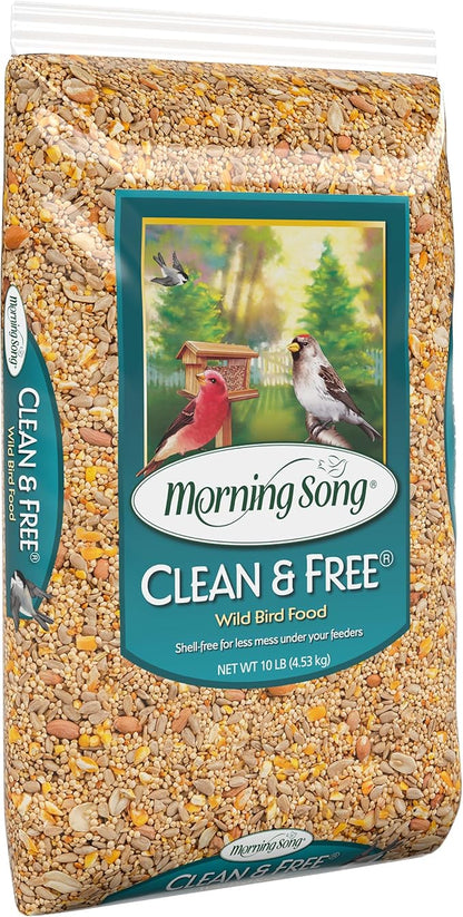 Morning Song Clean & Free Shell Free Wild Bird Food, Premium No Mess Bird Seed for Outside Feeders, 10-Pound Bag