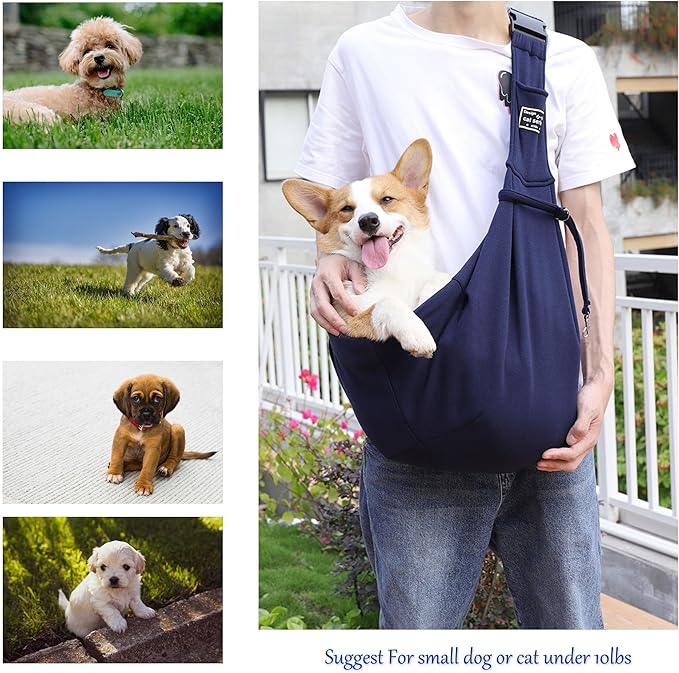 Dog Slings for Small Dogs,Adjustable Puppy Cat Sling Mesh Hands Free Chest Bag Escape Proof for Small Pet 10lbs Daily Walk,Outdoor Activity (Blue)