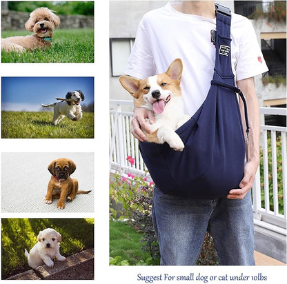 Dog Slings for Small Dogs,Adjustable Puppy Cat Sling Mesh Hands Free Chest Bag Escape Proof for Small Pet 10lbs Daily Walk,Outdoor Activity (Blue)