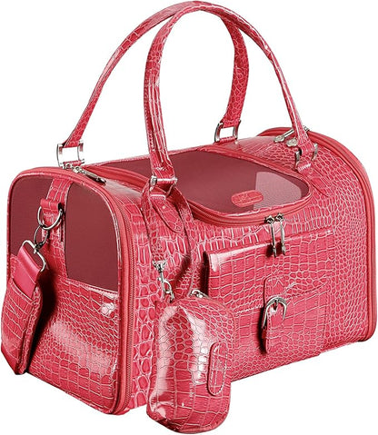 Fashion Pet Carrier, Small Dog Carrier, Cat Carrier, Quality PU Leather Dog Purse, Collapsible Portable Pet Carrying Handbag for Travel Walking Hiking (Pink)