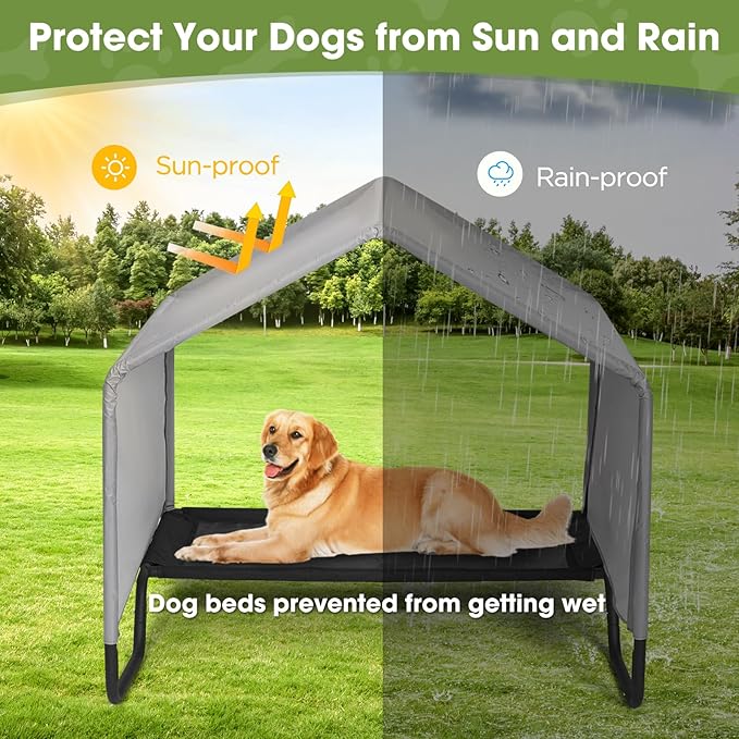 Dog Shade Shelter Outdoor Tent for Small Medium Large Dogs, Waterproof Sun Protection Dog Tent with Bed, Outside Sun Rain Canopy Pet House for Dogs Cats Livestock, Grey, 39.8x39.8x41.3 in