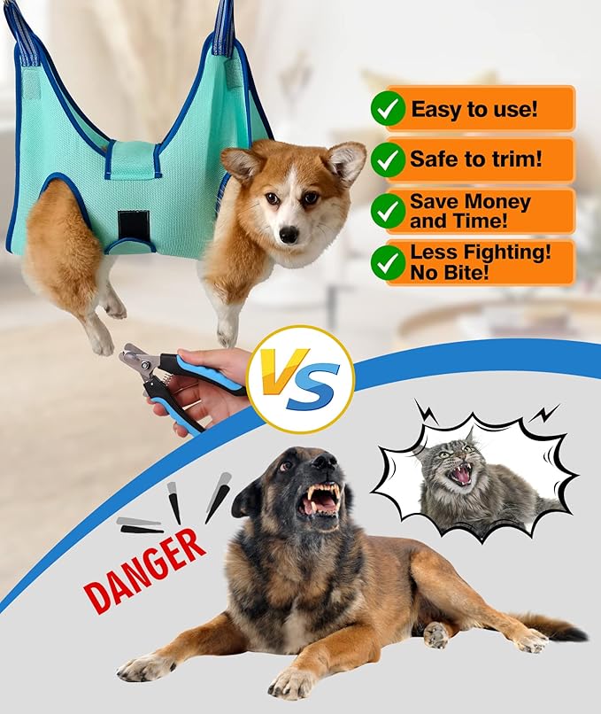 Dog Grooming Hammock 2023 New Edition, Dog Hanging Harness Holder for Nail Clipping, Dog Nail Trimming Hammock with Wide Strap, Dog Grooming Sling for Claw Care (X-Large 50 LB Max/Turquoise)