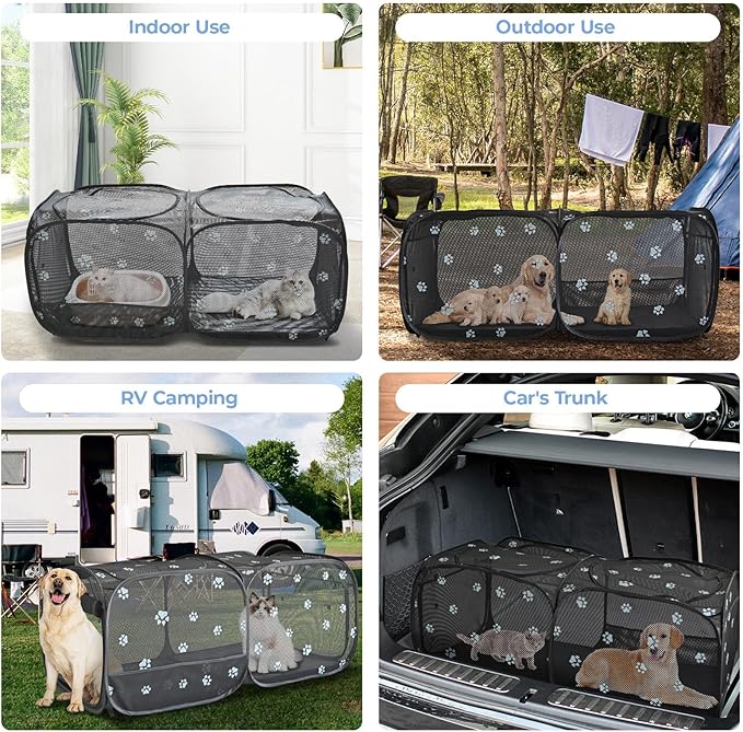 2-in-1 Dog Playpen 73.5''Pop Up Cat Pet Playpen, Assembly-Free Indoor Outdoor Kitten Enclosure, Breathable Cat Cage Portable Puppy Tent Crates Kennel for Small Animals(No Divider, Unified Space)