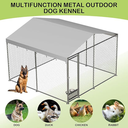 Dog Kennel Outdoor with Waterproof Canopy, Large Dog House with Feeding Doors, Large Dog Kennel Outdoor for Garden Backyard Courtyardï¼10_10_7FTï¼