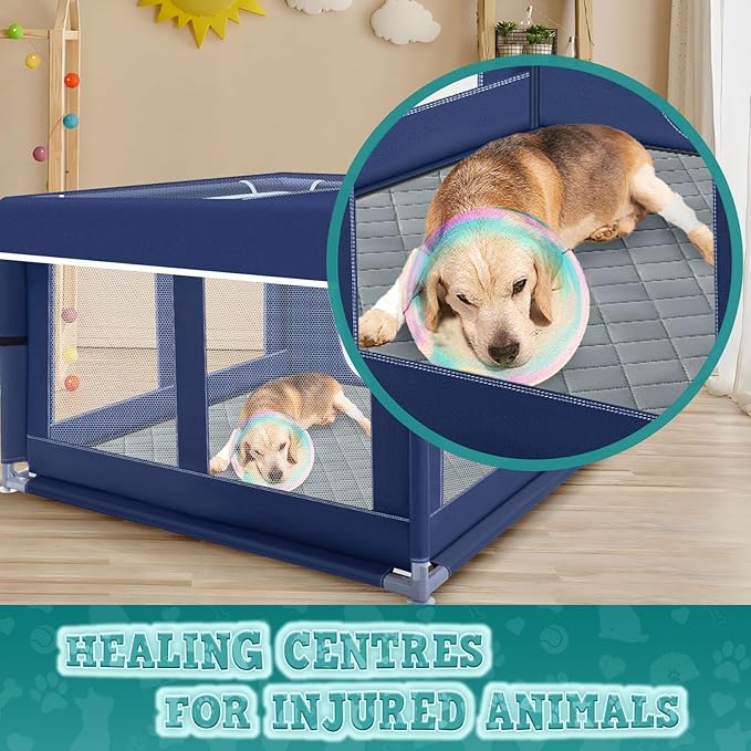 42x42 Inches Puppy Playpen with Cover&Dog Pads, Dog Playpen for Puppies or Small Dogs, Pet Playpen for Indoor & Outdoor, Sturdy Safety Dog Pen with Thickened Fabric