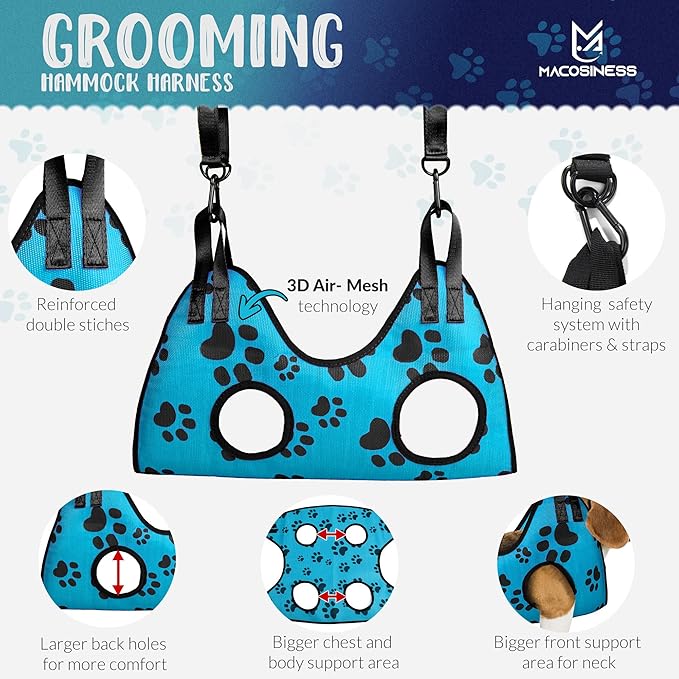 Dog Grooming Hammock for Nail Trimming - Complete Groomers Helper Set for Pets - Pet Grooming Hammock with Hooks Dog Nail Clipper - Dog Hammock for Nail Clipping