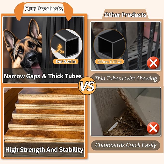 Dog Crate Furniture for Small Dogs, Chew-Proof Steel-Tube Dog Cage, Indoor Pet Crate End Table with Pet Mat, Decorative Dog Kennel with Drawer