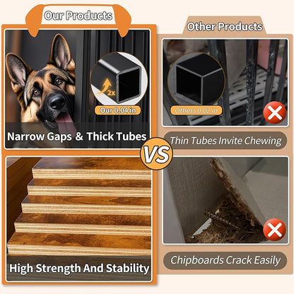 Dog Crate Furniture for Small Dogs, Chew-Proof Steel-Tube Dog Cage, Indoor Pet Crate End Table with Pet Mat, Decorative Dog Kennel with Drawer