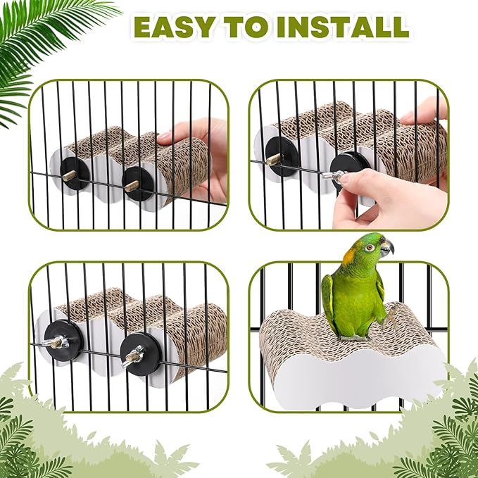 2-Piece Bird Platforms for Macaws, Small Parakeets, Conures, Budgies; Brown Corrugated Paper; Bird Perch, Chew Toy, & Playground
