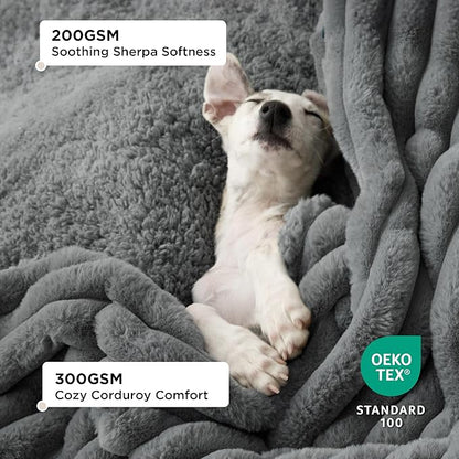 Bedsure Waterproof Dog Blankets for Small Dogs - Soft Puppy Cat Blanket Corduroy Fleece Washable, Cozy Calming Reversible Furniture Protection for Pet Kitten Doggy,25"x35", Warm Grey