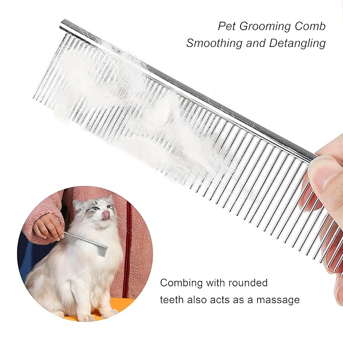 3 Pack Metal Comb For Dogs,Cat Grooming Comb,Dog Combs,Doodle Comb,Shedding Comb,For Professional Grooming Tool For Long And Short Haired Dog,Cat And Other Pets. (Large Medium Small), Metallic