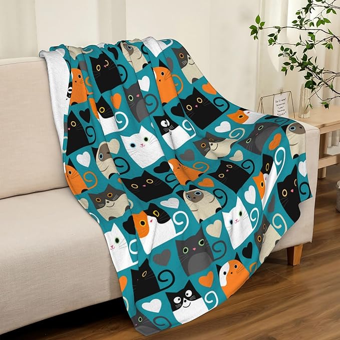 Cat Blanket Soft Cozy Flannel Throw Blanket Warm Lightweight Blankets Gifts for Cat Lovers Kids Girls Women Adults 80"x60"