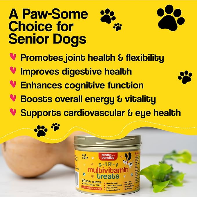 Dog Allergy Relief  8 in 1 Multivitamin Dog Chewables for Senior Dogs Allergies - Antioxidant Superfood Pet Vitamins for Digestion, Hip, Joint, Heart, Brain Health, 90 Soft Chews