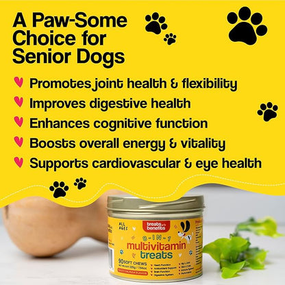 Dog Allergy Relief  8 in 1 Multivitamin Dog Chewables for Senior Dogs Allergies - Antioxidant Superfood Pet Vitamins for Digestion, Hip, Joint, Heart, Brain Health, 90 Soft Chews