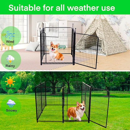 32 in(H) Garden Fence, 4 Panels Total 8.9 Ft(L), 21 in Wide Low Threshold Gate, Temporary Fence for Dogs Outdoor, Fencing for Garden Beds, Heavy Duty Metal Dog Fences, Animal Barrier Fences