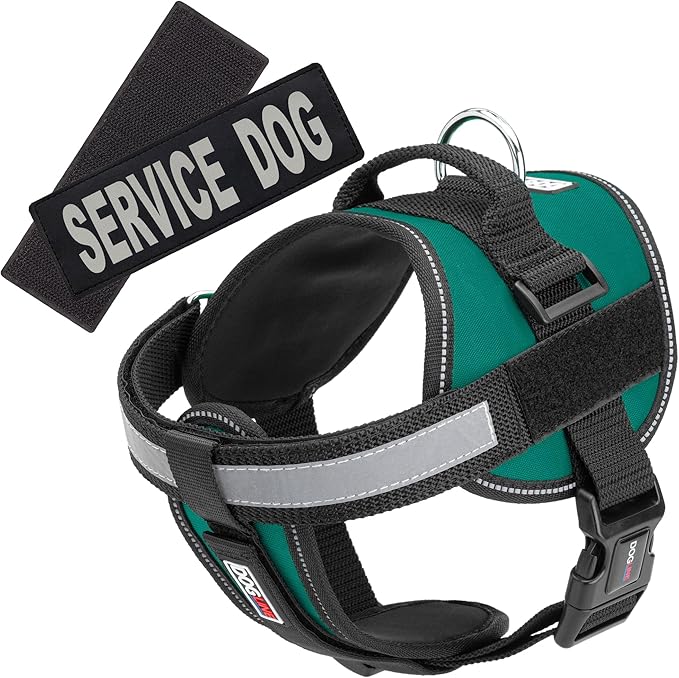 Dogline Unimax Service Dog Harness Vest with Removable Service Dog Patches Adjustable Straps Breathable Neoprene for Medical Identification Training Dogs Girth 36 to 46 in Turquoise
