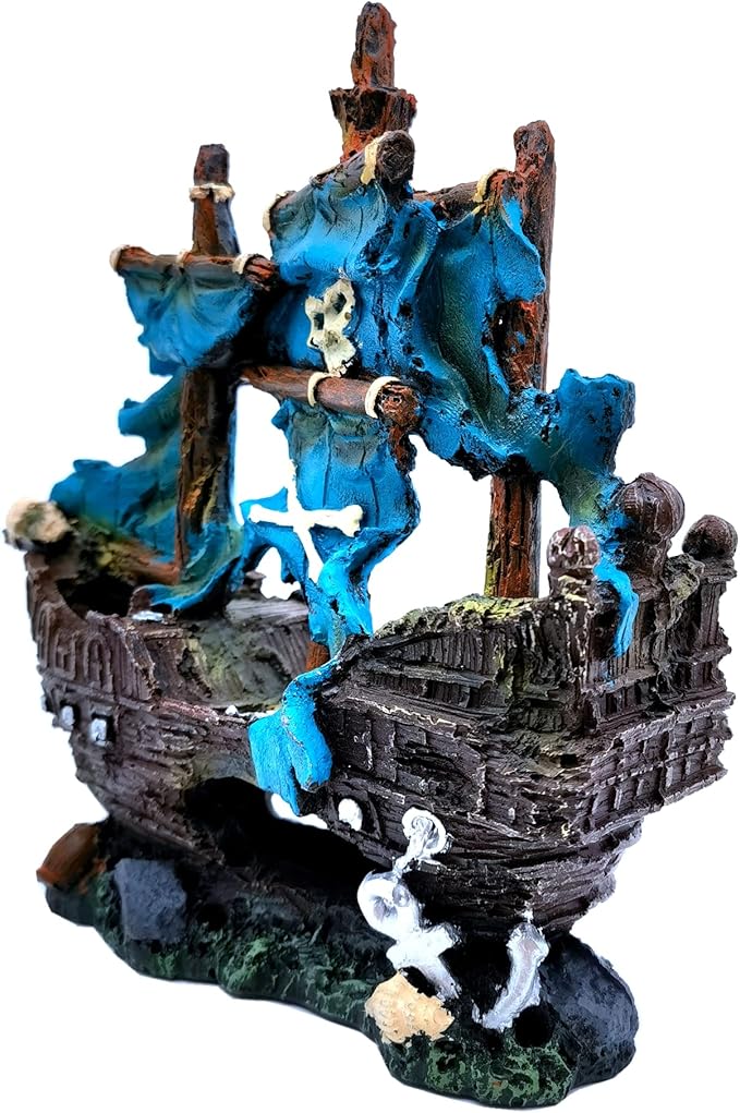 M2cbridge Antique Roman Column Ruins European Castle Aquarium Decorations Fish Tank Hideout Rocks (Blue Pirate Shipwreck)