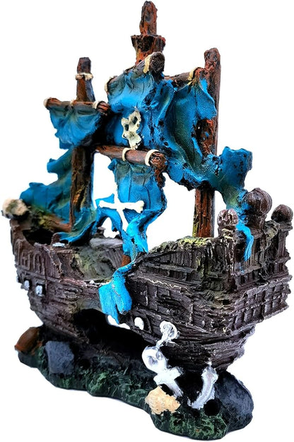 M2cbridge Antique Roman Column Ruins European Castle Aquarium Decorations Fish Tank Hideout Rocks (Blue Pirate Shipwreck)