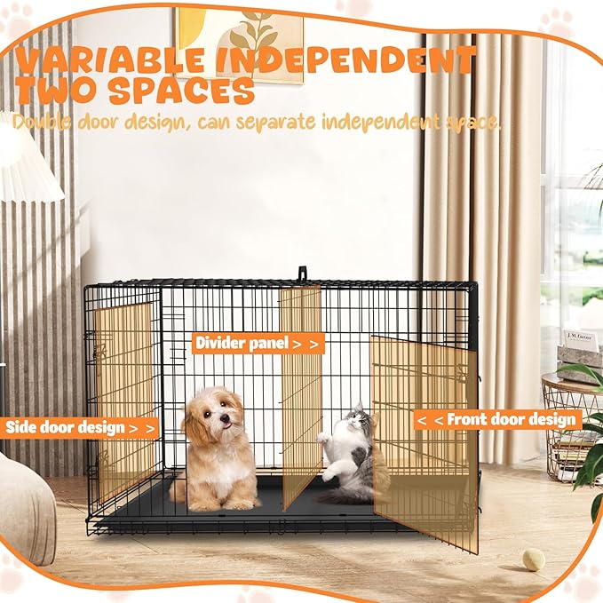 48 Inch Dog Crates for Large Dogs XXL Dog Crate Metal Wire Dog Kennel Indoor Outdoor Foldable Dog Cage Large Dogs with Double-Door, Divider Panel & Leak-Proof Tray