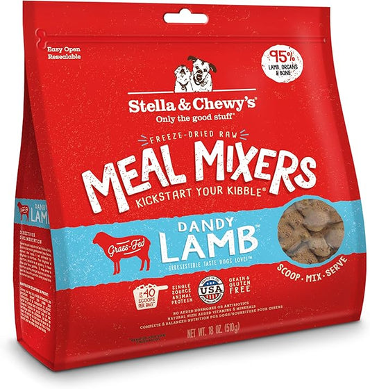 Stella & Chewy's Freeze Dried Raw Dandy Lamb Meal Mixer  Dog Food Topper for Small & Large Breeds  Grain Free, Protein Rich Recipe  18 oz Bag