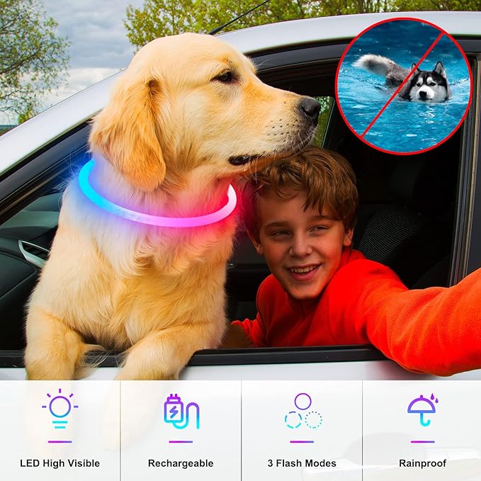 Light Up Dog Collars, Multi-Color USB Rechargeable Dlitk LED Dog Collar 1 Count, TPU Cuttable Size Glow Collar for Dogs, Dog Collar Light, Please Do Not Use Fast Charging (Blue+Pink)