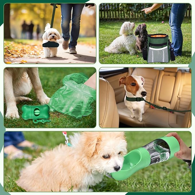 Abbylike 50 Pcs Puppy Supplies Starter Kit for Small Dogs Puppy Essentials Includes Leash, Bowls, Teeth Brushes, Water Bottle, and More Accessories for Dogs Christmas Welcome Gift(Green)
