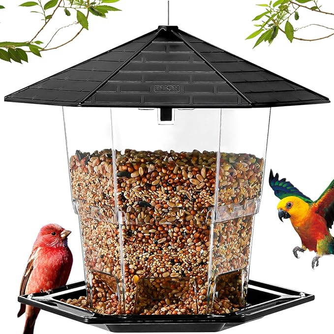 Bird Feeders for Outdoors Hanging Bird Feeder Wild Birds Seed, Black