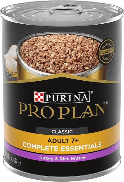Purina Pro Plan Wet Dog Food For Senior Dogs Adult 7 Plus Turkey and Rice Entree Classic - (Pack of 12) 13 oz. Cans