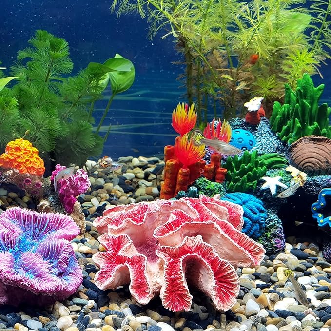 Fish Tank Decoration Coral Aquarium Decoration Simulation Coral Decoration Fighting Fish Dodge Cave Betalie Fish Home Colorful Coral Mountain (Large Orange Coral)