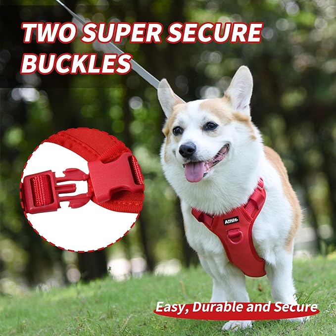 AIITLE Easy Walk Dog Harness, No Pull Pet Harness with 4-Point Adjustable Design, Easy Control Handle for Walking Running Training, Escape Proof Vest Harness for Small and Medium Dogs Red S