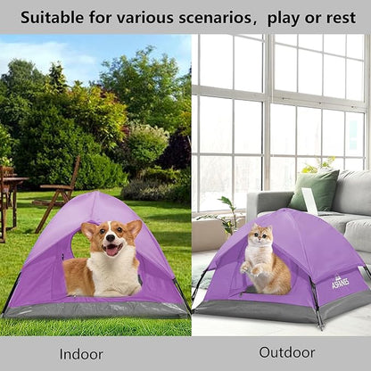 Outdoor Waterproof Pet Camping Tent, Cave Bed for Indoor Cats and Small Dogs, Portable Cat House Dog House, 39.3x39.3x23.6'', Purple, L.