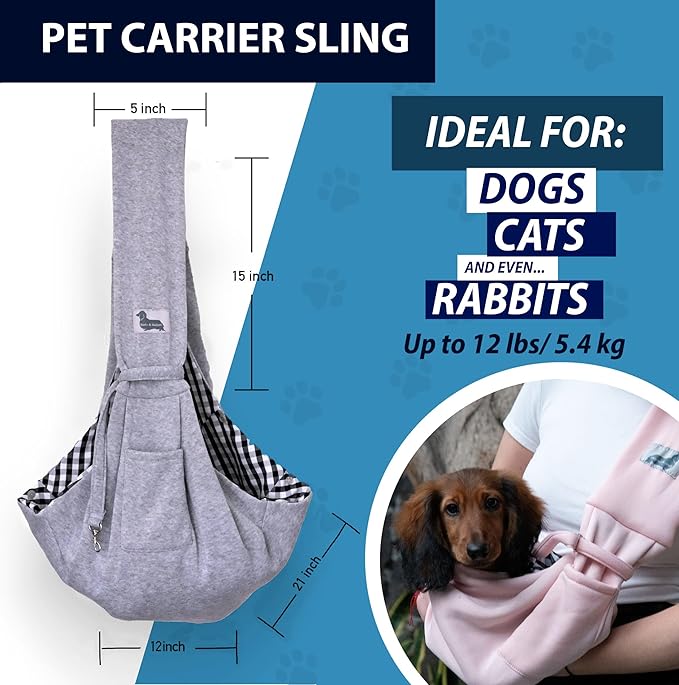 Pet Carrier for Small Dogs & Cats, Sling Carrier with Safety Buckle, Buttons and Front Pocket, Soft, Durable Design, Dog Carriers for Small Dogs 0-12 lbs, Dog Pouch Carrier (Light Grey)
