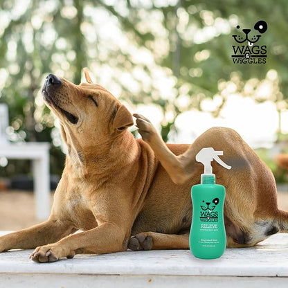 Wags & Wiggles Relieve Anti-Itch Spray for Dogs | Waterless Dry Shampoo for Dogs With Dry, Itchy, Or Sensitive Skin | Kiwi Scent Your Dog Will Love, 12 Ounces, Anti-Itch Spray - Kiwi