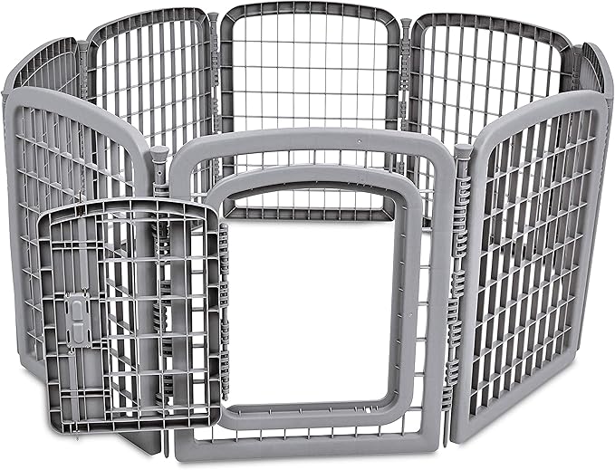 Amazon Basics 8-Panel Octagonal Plastic Pet Pen Fence Enclosure With Gate, 28 inches, Grey